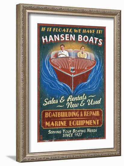 Wooden Boats - Vintage Sign-Lantern Press-Framed Art Print