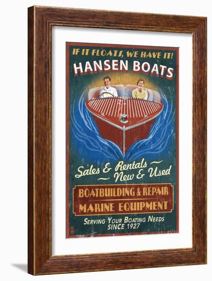 Wooden Boats - Vintage Sign-Lantern Press-Framed Art Print