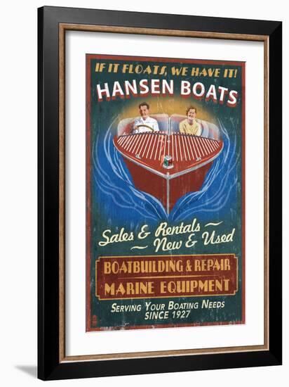 Wooden Boats - Vintage Sign-Lantern Press-Framed Art Print