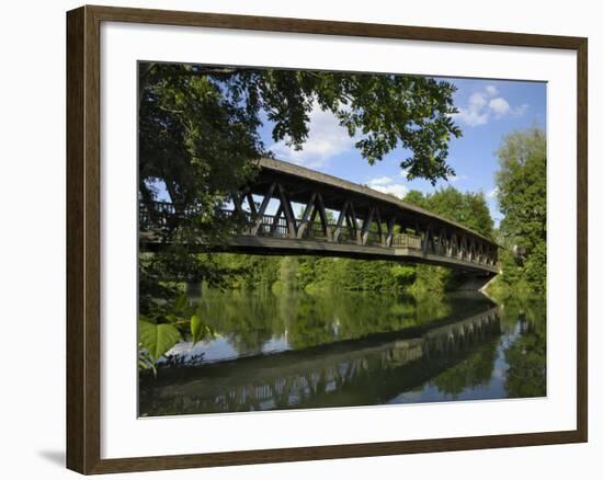 Wooden Bridge at Wolfrathausen, Near Munich, Bavaria, Germany, Europe-Gary Cook-Framed Photographic Print