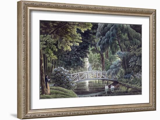 Wooden Bridge on the River Near the Statue of Diane, Views of Malmaison, Engraved Garneray-Auguste Garneray-Framed Giclee Print