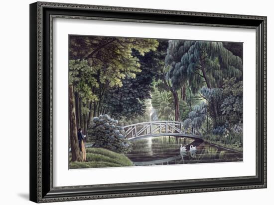 Wooden Bridge on the River Near the Statue of Diane, Views of Malmaison, Engraved Garneray-Auguste Garneray-Framed Giclee Print