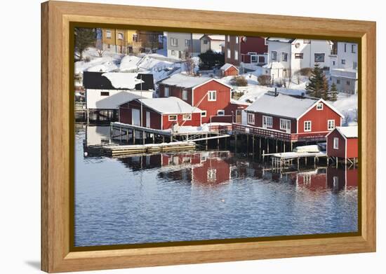 Wooden Cabins at the Waters Edge in the Town of Raine in the Lofoten Islands, Arctic, Norway-David Clapp-Framed Premier Image Canvas