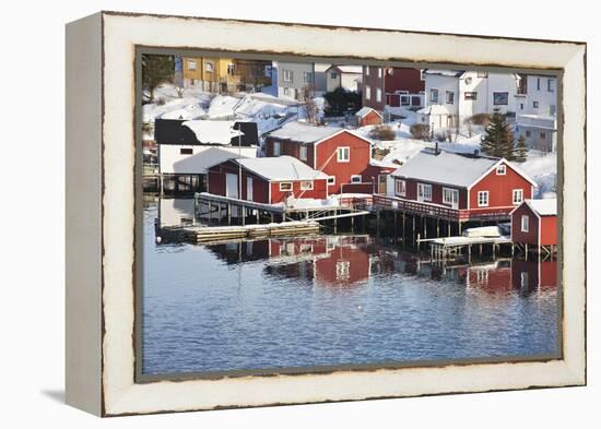 Wooden Cabins at the Waters Edge in the Town of Raine in the Lofoten Islands, Arctic, Norway-David Clapp-Framed Premier Image Canvas