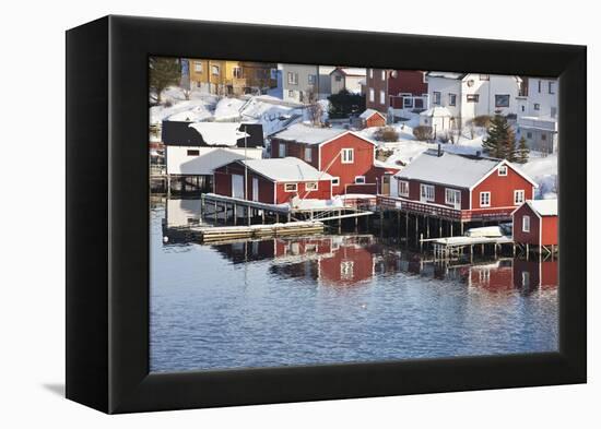 Wooden Cabins at the Waters Edge in the Town of Raine in the Lofoten Islands, Arctic, Norway-David Clapp-Framed Premier Image Canvas