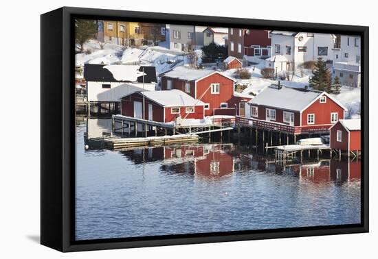 Wooden Cabins at the Waters Edge in the Town of Raine in the Lofoten Islands, Arctic, Norway-David Clapp-Framed Premier Image Canvas