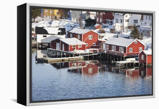 Wooden Cabins at the Waters Edge in the Town of Raine in the Lofoten Islands, Arctic, Norway-David Clapp-Framed Premier Image Canvas