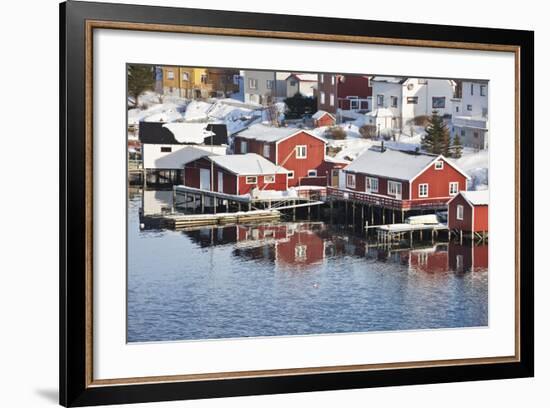 Wooden Cabins at the Waters Edge in the Town of Raine in the Lofoten Islands, Arctic, Norway-David Clapp-Framed Photographic Print