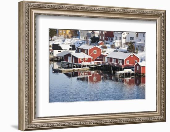 Wooden Cabins at the Waters Edge in the Town of Raine in the Lofoten Islands, Arctic, Norway-David Clapp-Framed Photographic Print