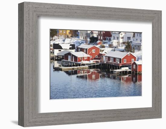 Wooden Cabins at the Waters Edge in the Town of Raine in the Lofoten Islands, Arctic, Norway-David Clapp-Framed Photographic Print