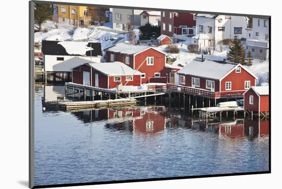 Wooden Cabins at the Waters Edge in the Town of Raine in the Lofoten Islands, Arctic, Norway-David Clapp-Mounted Photographic Print