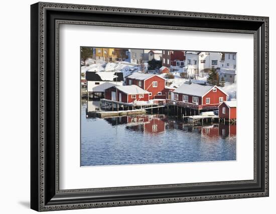 Wooden Cabins at the Waters Edge in the Town of Raine in the Lofoten Islands, Arctic, Norway-David Clapp-Framed Photographic Print