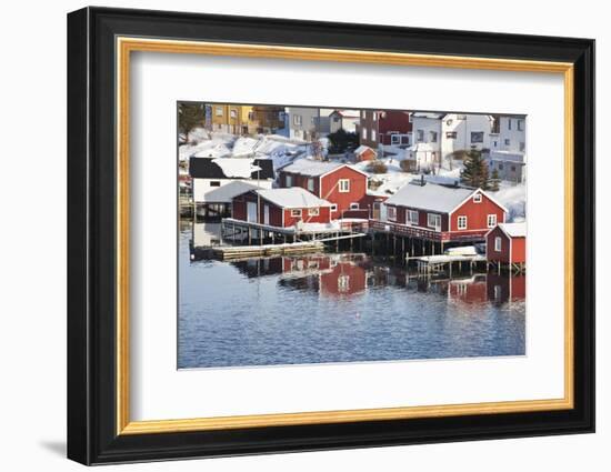 Wooden Cabins at the Waters Edge in the Town of Raine in the Lofoten Islands, Arctic, Norway-David Clapp-Framed Photographic Print