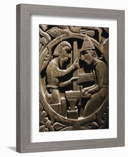 Wooden carving from Hylestad stave church, Norway, 12th century-Werner Forman-Framed Photographic Print