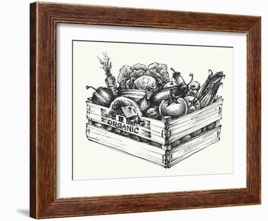 Wooden Crate Full of Organic Food Isolated, Farm Organic Vegetables, Organic Word Written in the Wo-Danussa-Framed Art Print