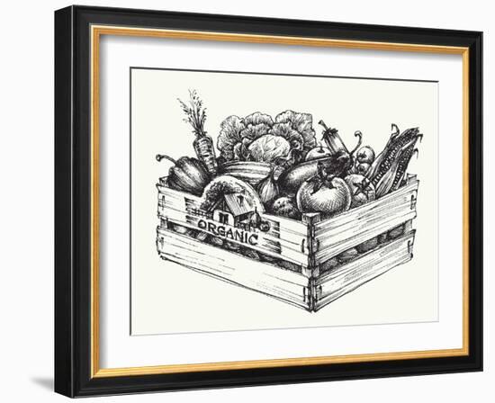 Wooden Crate Full of Organic Food Isolated, Farm Organic Vegetables, Organic Word Written in the Wo-Danussa-Framed Art Print