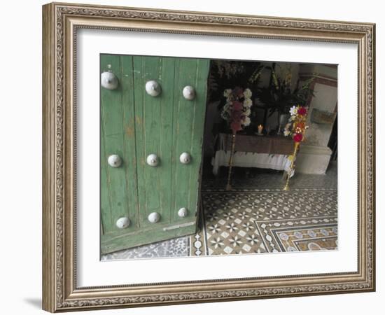 Wooden Doors and Colonial Architecture Lead to the Tiled Foyer, Church at Mitla, Oaxaca, Mexico-Judith Haden-Framed Photographic Print