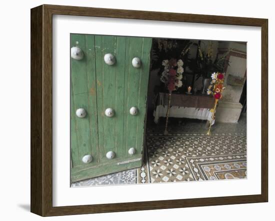 Wooden Doors and Colonial Architecture Lead to the Tiled Foyer, Church at Mitla, Oaxaca, Mexico-Judith Haden-Framed Photographic Print