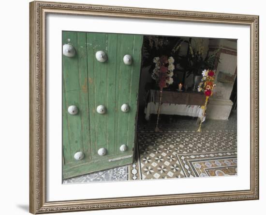 Wooden Doors and Colonial Architecture Lead to the Tiled Foyer, Church at Mitla, Oaxaca, Mexico-Judith Haden-Framed Photographic Print