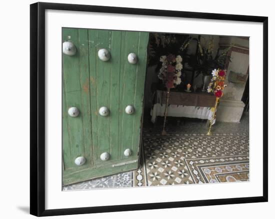 Wooden Doors and Colonial Architecture Lead to the Tiled Foyer, Church at Mitla, Oaxaca, Mexico-Judith Haden-Framed Photographic Print