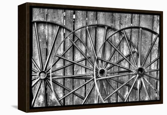 Wooden fence and old wagon wheels, Charleston, South Carolina-Darrell Gulin-Framed Premier Image Canvas