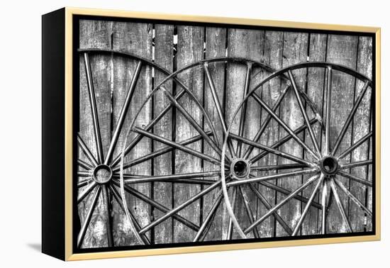 Wooden fence and old wagon wheels, Charleston, South Carolina-Darrell Gulin-Framed Premier Image Canvas
