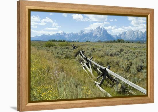 Wooden Fence at the Old Cunningham Cottage in Front of the Teton Range, Grand Teton National Park-Natalie Tepper-Framed Premier Image Canvas