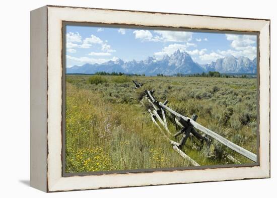 Wooden Fence at the Old Cunningham Cottage in Front of the Teton Range, Grand Teton National Park-Natalie Tepper-Framed Premier Image Canvas