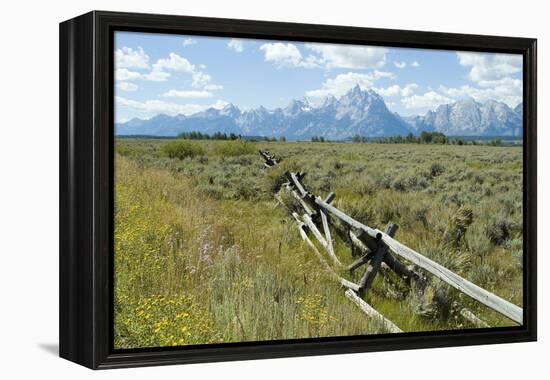 Wooden Fence at the Old Cunningham Cottage in Front of the Teton Range, Grand Teton National Park-Natalie Tepper-Framed Premier Image Canvas