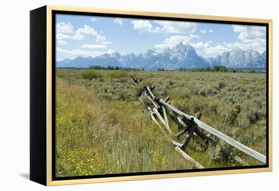 Wooden Fence at the Old Cunningham Cottage in Front of the Teton Range, Grand Teton National Park-Natalie Tepper-Framed Premier Image Canvas