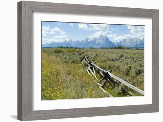 Wooden Fence at the Old Cunningham Cottage in Front of the Teton Range, Grand Teton National Park-Natalie Tepper-Framed Photographic Print