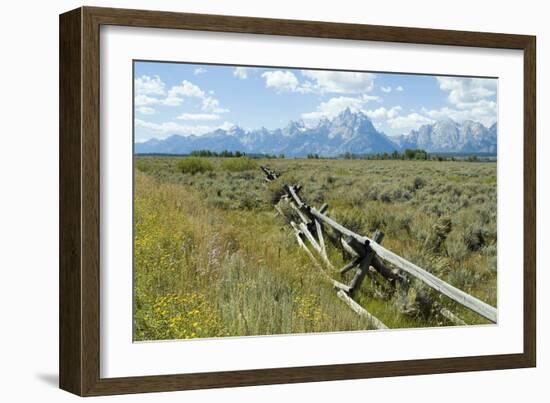 Wooden Fence at the Old Cunningham Cottage in Front of the Teton Range, Grand Teton National Park-Natalie Tepper-Framed Photographic Print