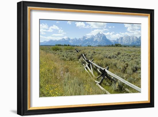 Wooden Fence at the Old Cunningham Cottage in Front of the Teton Range, Grand Teton National Park-Natalie Tepper-Framed Photographic Print