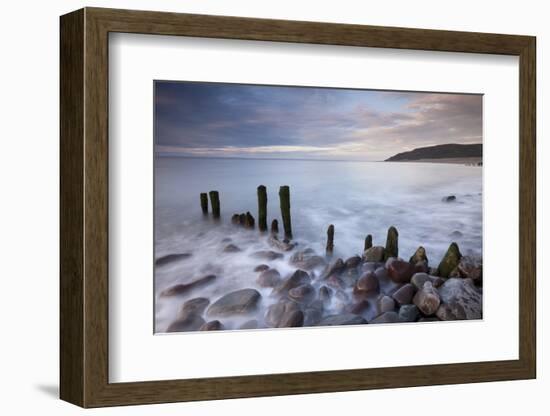 Wooden Groyne on Porlock Beach, Exmoor, Somerset, England. Summer-Adam Burton-Framed Photographic Print