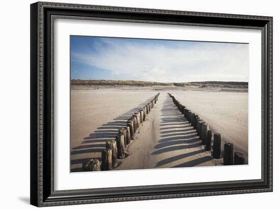 Wooden Groynes on a Sandy Beach, Leading to Sand Dunes, Domburg, Zeeland, the Netherlands, Europe-Mark Doherty-Framed Photographic Print