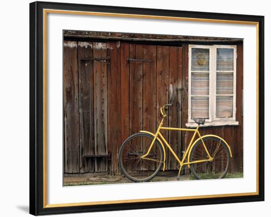 Wooden House and Bike, Sandhamn Island, Sweden-Walter Bibikow-Framed Photographic Print