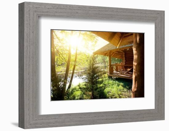 Wooden House and Pond-givaga-Framed Photographic Print