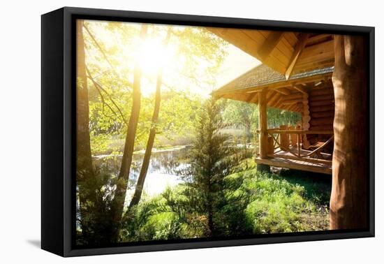 Wooden House and Pond-givaga-Framed Premier Image Canvas