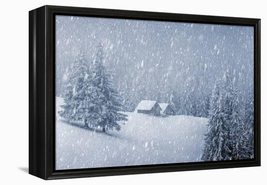 Wooden House in Winter Forest-mr. Smith-Framed Premier Image Canvas