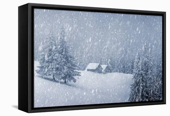 Wooden House in Winter Forest-mr. Smith-Framed Premier Image Canvas