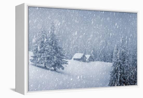 Wooden House in Winter Forest-mr. Smith-Framed Premier Image Canvas