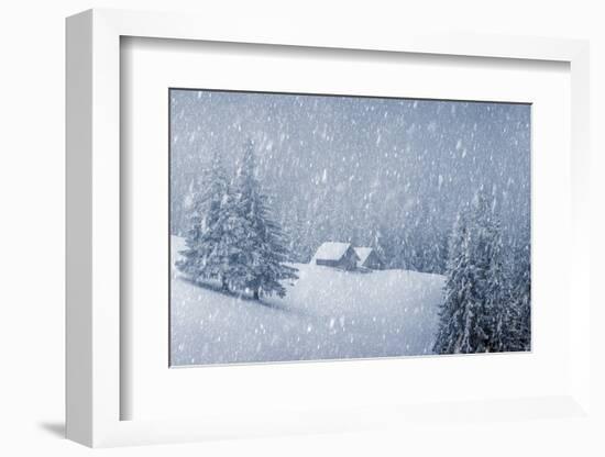 Wooden House in Winter Forest-mr. Smith-Framed Photographic Print