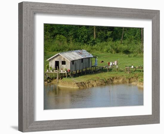 Wooden House with Plants and a Garden in the Breves Narrows in the Amazon Area of Brazil-Ken Gillham-Framed Photographic Print