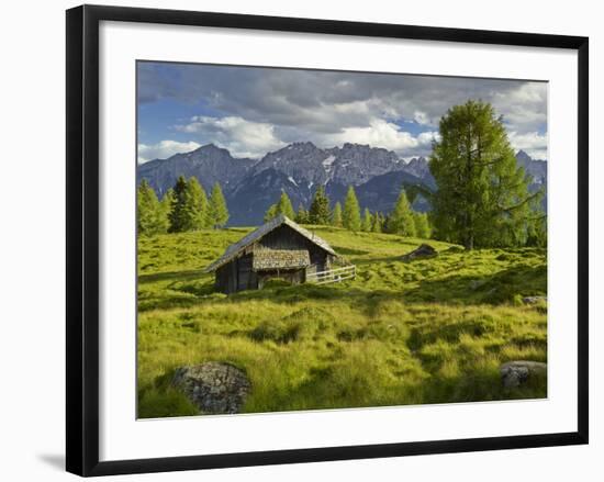 Wooden Hut on the Winkleralm, Lienz Dolomites, East Tyrol, Tyrol, Austria-Rainer Mirau-Framed Photographic Print