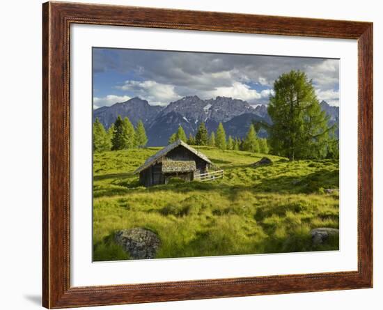 Wooden Hut on the Winkleralm, Lienz Dolomites, East Tyrol, Tyrol, Austria-Rainer Mirau-Framed Photographic Print