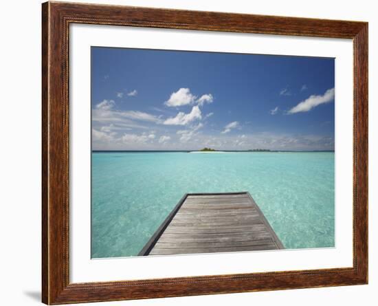 Wooden Jetty and Tropical Sea, View From Island, Maldives, Indian Ocean, Asia&No.10;-Sakis Papadopoulos-Framed Photographic Print