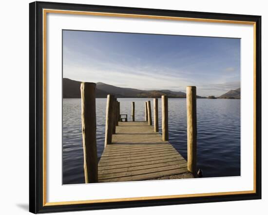 Wooden Jetty at Barrow Bay Landing on Derwent Water Looking North West in Autumn-Pearl Bucknall-Framed Photographic Print