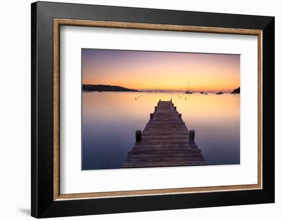 Wooden jetty at dawn, sunrise, long exposure, Corsica, France, Mediterranean, Europe-John Miller-Framed Photographic Print