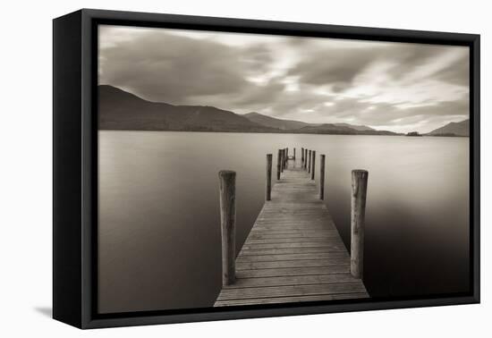 Wooden Jetty on Derwent Water in the Lake District, Cumbria, England. Autumn-Adam Burton-Framed Premier Image Canvas