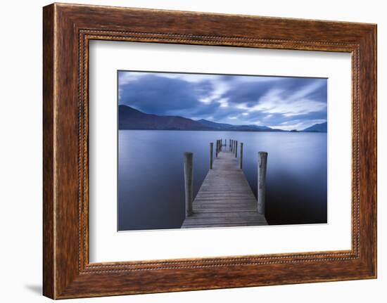 Wooden Jetty on Derwent Water in the Lake District, Cumbria, England. Autumn-Adam Burton-Framed Photographic Print